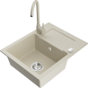 Mexen Enzo granieten spoelbak met 1 bak, afdruiprek en keukenkraan Telma, beige - 6506-69-670200-69