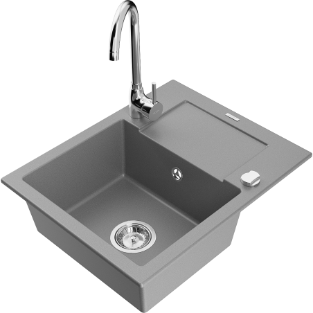 Mexen Enzo fregadero de granito de 1 cubeta con escurridor y grifo de cocina Telma, gris - 6506-71-670200-00