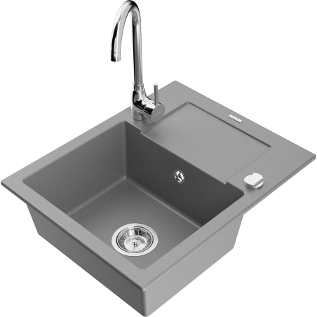 Mexen Enzo granite sink 1-bowl with drainer and Telma kitchen tap, grey - 6506-71-670200-00