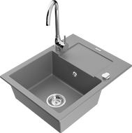 Mexen Enzo granite sink 1-bowl with drainer and Telma kitchen faucet, gray - 6506-71-670200-00