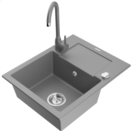 Mexen Enzo fregadero de granito de 1 seno con escurridor y grifo de cocina Telma, gris - 6506-71-670200-71