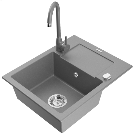 Mexen Enzo granitdiskho med en ho, avloppsbricka och kökskran Telma, grå - 6506-71-670200-71