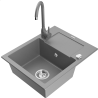 Mexen Enzo 1-bowl granite sink with drainer and Telma kitchen faucet, gray - 6506-71-670200-71