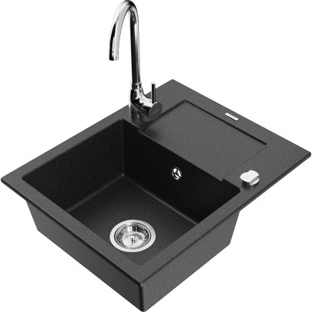 Mexen Enzo fregadero de granito de 1 cubeta con escurridor y grifo de cocina Telma, negro/plata - 6506-73-670200-00
