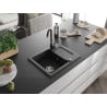 Mexen Enzo granite sink 1-bowl with drainer and Telma kitchen tap, black/silver - 6506-73-670200-70