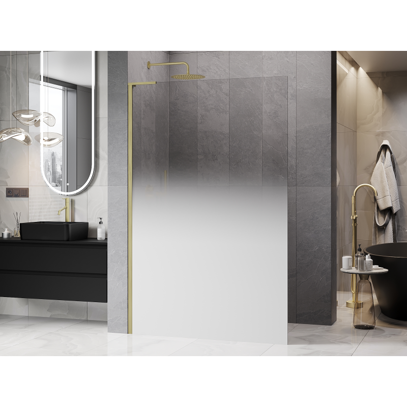 Mexen Kioto L ścianka prysznicowa Walk-in 70 x 200 cm, ombre biała 8 mm, złota szczotkowana - 800-070-103-55-86