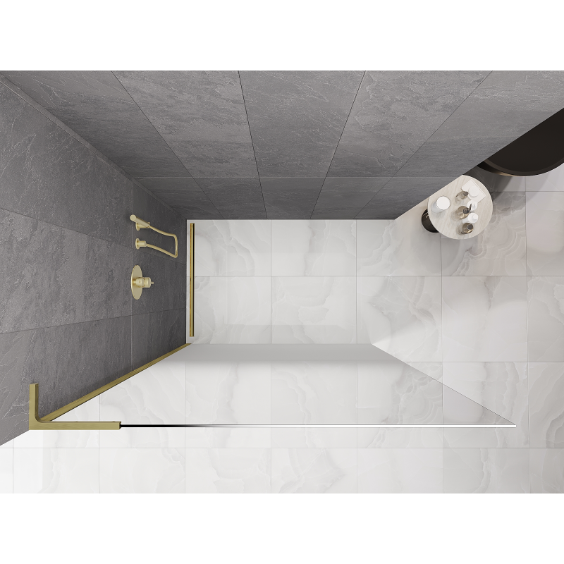 Mexen Kioto L Walk-in Shower Wall 70 x 200 cm, White Ombre 8 mm, Brushed Gold - 800-070-103-55-86