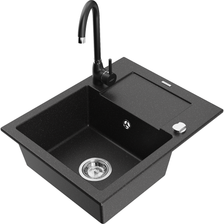 Mexen Enzo Granit-Lavabo mat 1-Komor mat Ofkuch mat Telma, schwaarz/sëlwer - 6506-73-670200-70