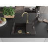 Mexen Enzo granite kitchen sink 1-bowl with drainer and kitchen faucet Telma, black/gold - 6506-75-670200-50
