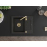 Mexen Enzo granite kitchen sink 1-bowl with drainer and kitchen faucet Telma, black/gold - 6506-75-670200-50