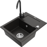 Mexen Enzo fregadero de granito de 1 cámara con escurridor y grifo de cocina Telma, negro/oro - 6506-75-670200-70