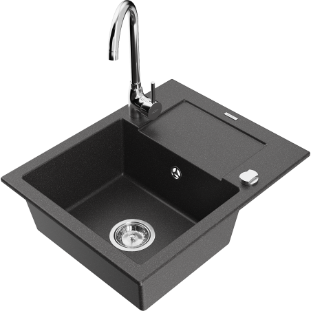 Mexen Enzo fregadero de granito de 1 tina con escurridor y grifo de cocina Telma, negro moteado - 6506-76-670200-00