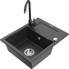 Mexen Enzo fregadero de granito de 1 cubeta con escurridor y grifo de cocina Telma, negro moteado - 6506-76-670200-76