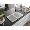 Mexen Gaspar évier en granit 1,5-bac avec égouttoir et robinet de cuisine Telma, blanc - 6507-20-670200-20