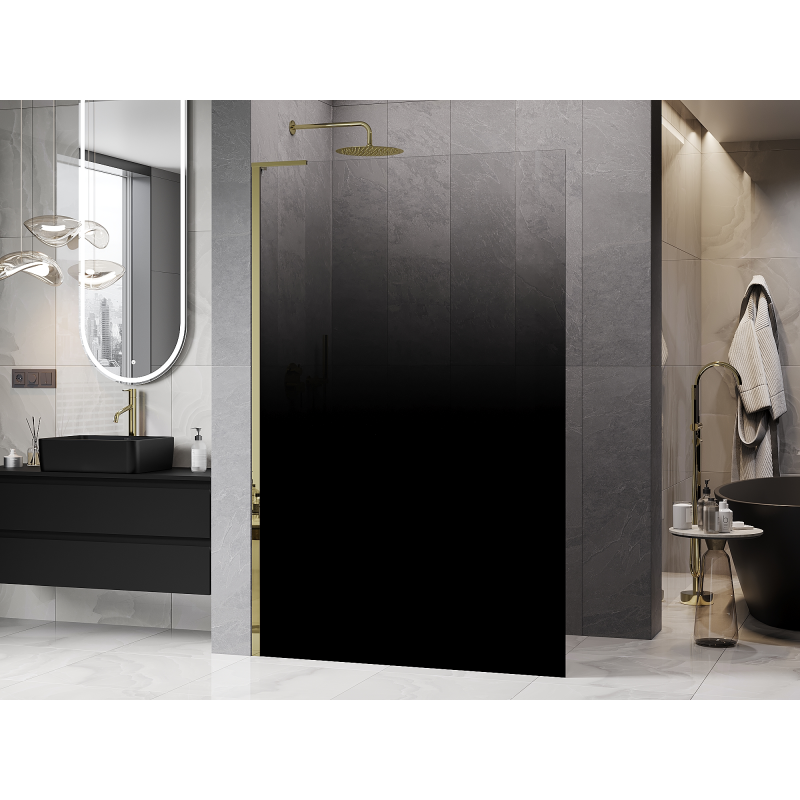 Mexen Kioto L ścianka prysznicowa Walk-in 80 x 200 cm, ombre czarna 8 mm, złota - 800-080-103-50-76