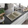 Mexen Gaspar fregadero de granito de 1,5 senos con escurridor y grifo de cocina Telma, beige - 6507-69-670200-69