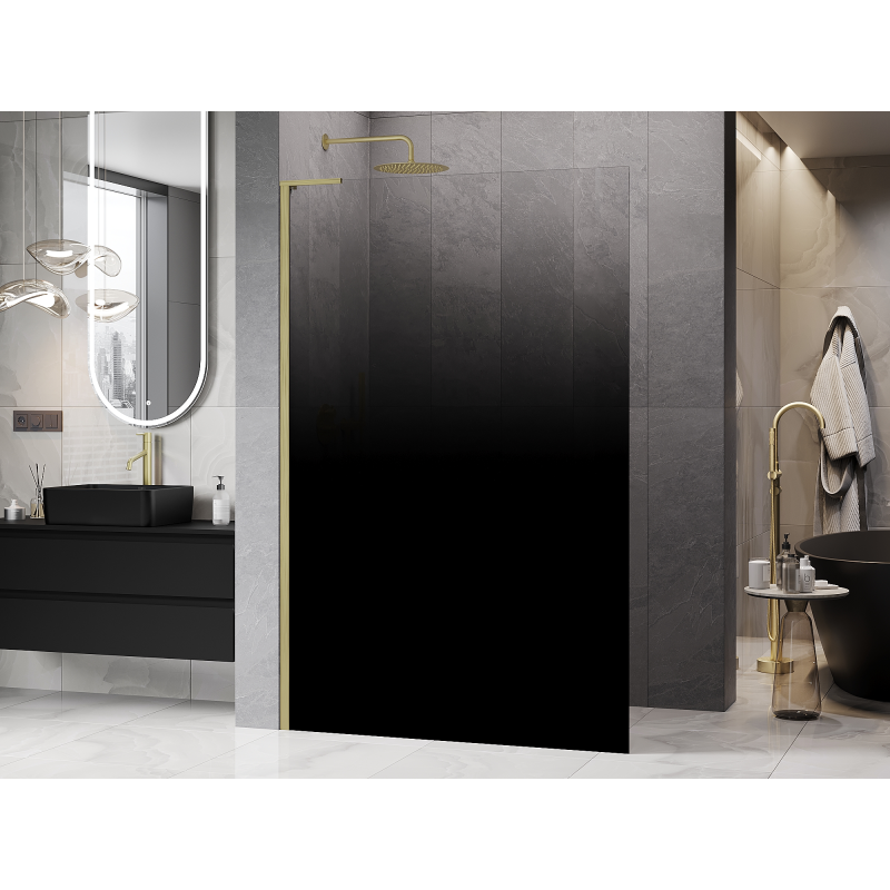 Mexen Kioto L ścianka prysznicowa Walk-in 100 x 200 cm, ombre czarna 8 mm, złota szczotkowana - 800-100-103-55-76