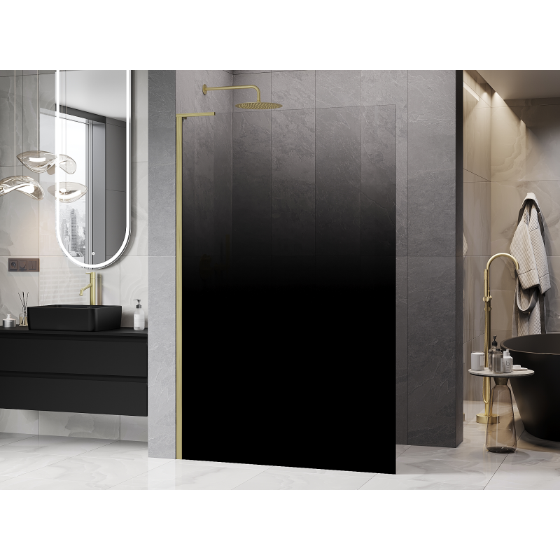 Mexen Kioto L Paroi de douche Walk-in 110 x 200 cm, ombre noire 8 mm, or brossé - 800-110-103-55-76