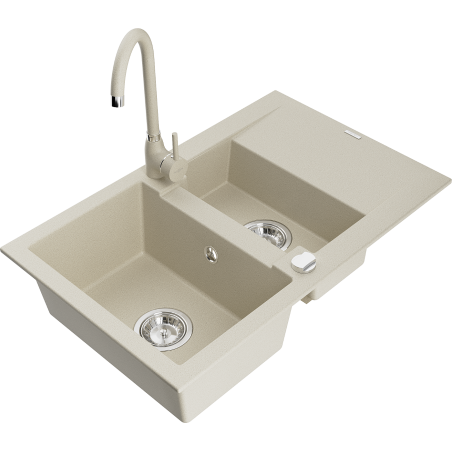 Mexen Gaspar Granitspüle 1,5-beckig mit Abtropffläche und Küchenarmatur Telma, beige - 6507-69-670200-69