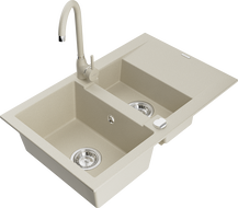 Mexen Gaspar Granitspüle 1,5-beckig mit Abtropffläche und Küchenarmatur Telma, beige - 6507-69-670200-69