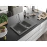Mexen Gaspar évier en granit 1,5 bac avec égouttoir et robinet de cuisine Telma, gris - 6507-71-670200-00