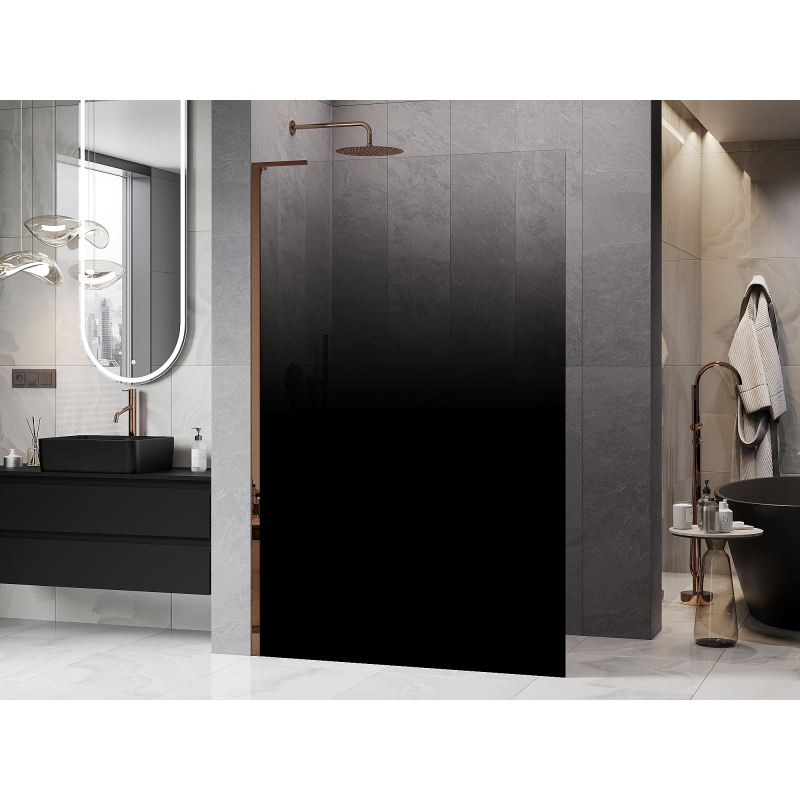 Mexen Kioto L Paroi de douche Walk-in 90 x 200 cm, ombré noir 8 mm, or rose - 800-090-103-60-76