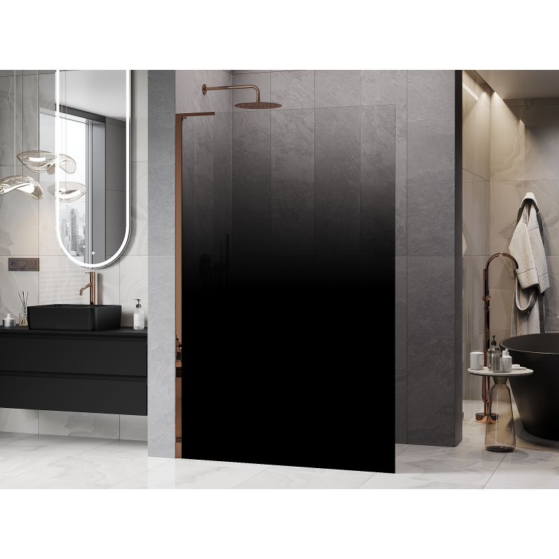 Mexen Kioto L ścianka prysznicowa Walk-in 90 x 200 cm, ombre czarna 8 mm, różowe złoto - 800-090-103-60-76