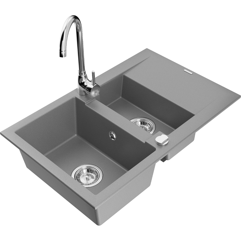 Mexen Gaspar lavello in granito a 1,5 vasche con scolapiatti e rubinetto da cucina Telma, grigio - 6507-71-670200-00