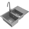 Mexen Gaspar évier en granit 1,5 bac avec égouttoir et robinet de cuisine Telma, gris - 6507-71-670200-71