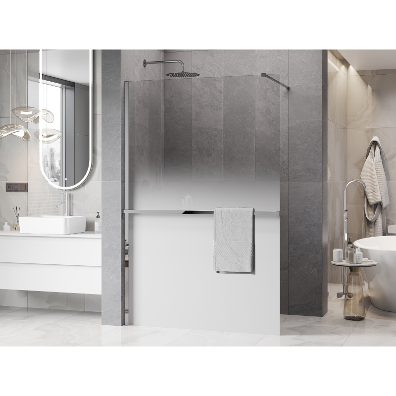 Mexen Kioto+ ścianka prysznicowa z półką Walk-in 80 x 200 cm, ombre biała 8 mm, chrom - 800-080-121-01-86