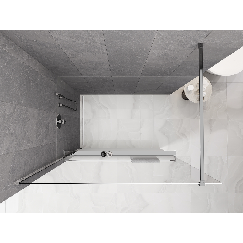 Mexen Kioto+ ścianka prysznicowa z półką Walk-in 80 x 200 cm, ombre biała 8 mm, chrom - 800-080-121-01-86