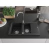 Mexen Gaspar évier en granit 1,5 bac avec égouttoir et robinet de cuisine Telma, noir/argent - 6507-73-670200-00