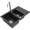 Mexen Gaspar 1.5-bowl granite kitchen sink with drainer and Telma kitchen tap, black/silver - 6507-73-670200-00