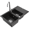 Mexen Gaspar fregadero de granito de 1,5 senos con escurridor y grifo de cocina Telma, negro/plateado - 6507-73-670200-00