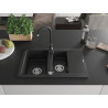 Mexen Gaspar fregadero de granito de 1,5 senos con escurridor y grifo de cocina Telma, negro/plata - 6507-73-670200-70