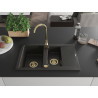 Mexen Gaspar lavello in granito a 1,5 vasche con scolapiatti e rubinetto da cucina Telma, nero/oro - 6507-75-670200-50