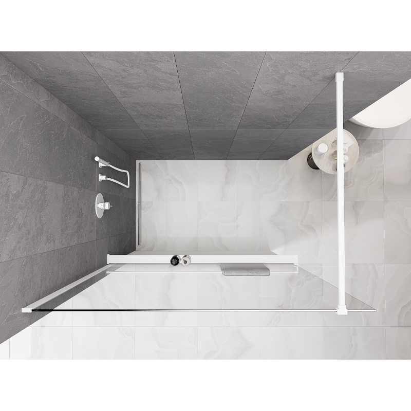 Mexen Kioto+ ścianka prysznicowa z półką Walk-in 70 x 200 cm, ombre biała 8 mm, biała - 800-070-121-20-86