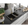 Mexen Gaspar lavello in granito a 1,5 vasche con scolapiatti e rubinetto da cucina Telma, nero/oro - 6507-75-670200-50