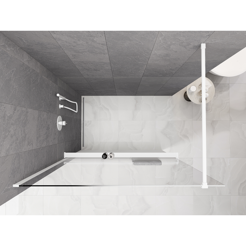 Mexen Kioto+ duschvägg med hylla Walk-in 80 x 200 cm, vit ombre 8 mm, vit - 800-080-121-20-86