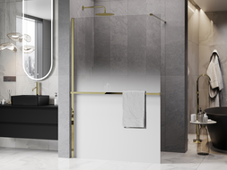 Mexen Kioto+ ścianka prysznicowa z półką Walk-in 150 x 200 cm, ombre biała 8 mm, złota - 800-150-121-50-86