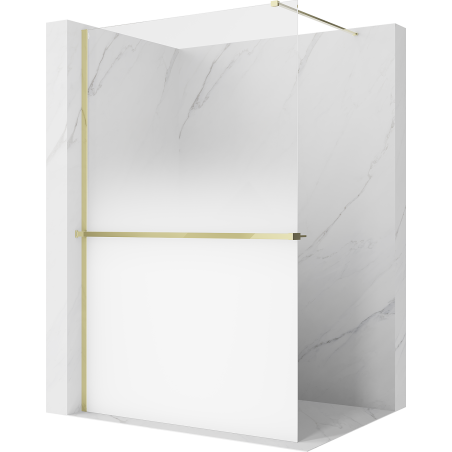 Mexen Kioto+ ścianka prysznicowa z półką Walk-in 150 x 200 cm, ombre biała 8 mm, złota - 800-150-121-50-86