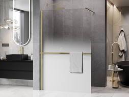 Mexen Kioto+ ścianka prysznicowa z półką Walk-in 90 x 200 cm, ombre biała 8 mm, złota szczotkowana - 800-090-121-55-86