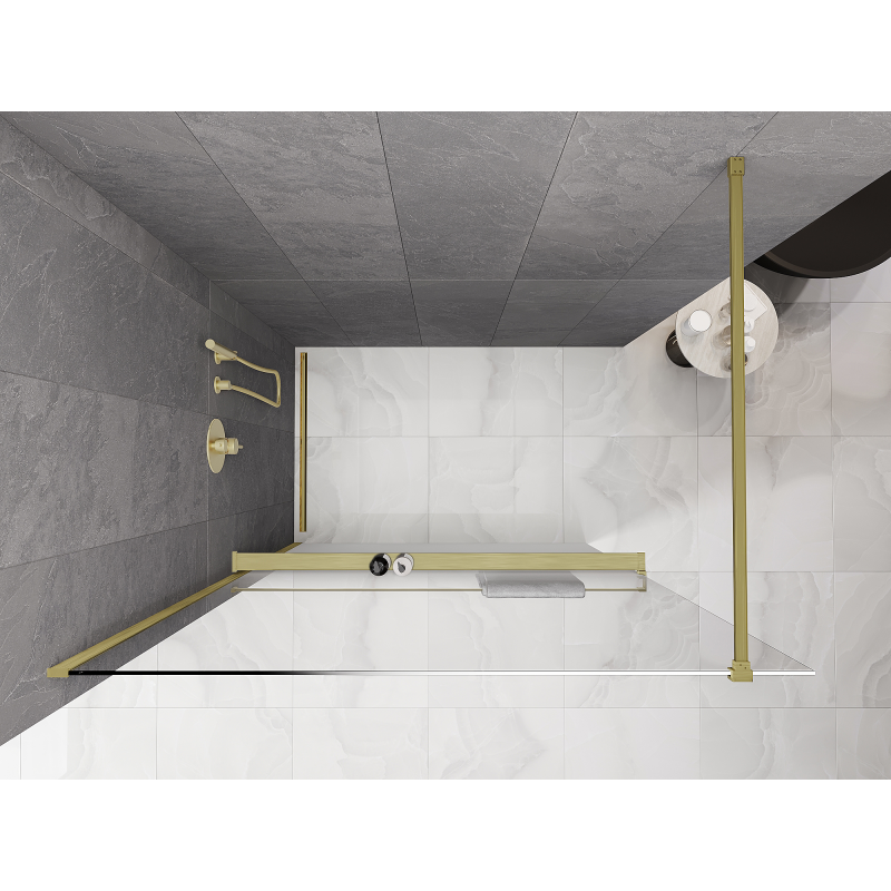 Mexen Kioto+ ścianka prysznicowa z półką Walk-in 100 x 200 cm, ombre biała 8 mm, złota szczotkowana - 800-100-121-55-86