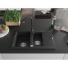 Mexen Gaspar fregadero de granito de 1,5 compartimentos con escurridor y grifo de cocina Telma, negro - 6507-77-670200-70