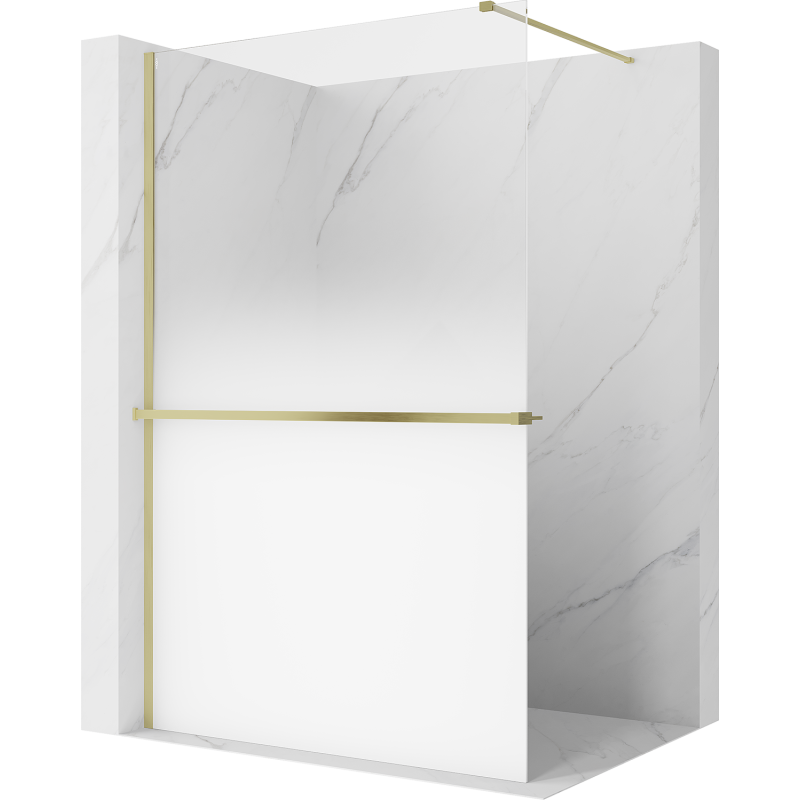 Mexen Kioto+ suihkuseinä hyllyllä Walk-in 140 x 200 cm, valkoinen ombre 8 mm, harjattu kulta - 800-140-121-55-86