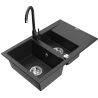 Mexen Gaspar graniittinen 1,5-altaan keittiöallas valutustasolla ja Telma-keittiöhanalla, musta/hopea - 6507-73-670200-70