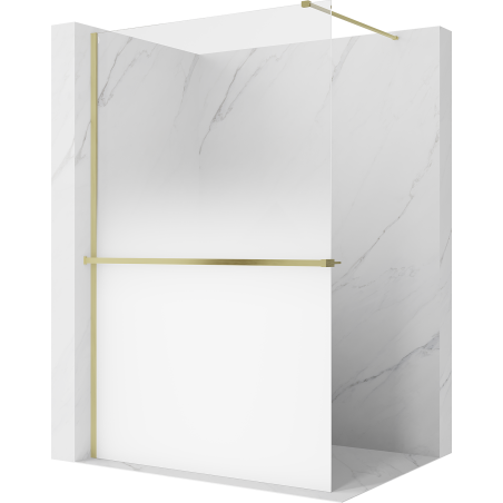Mexen Kioto+ ścianka prysznicowa z półką Walk-in 150 x 200 cm, ombre biała 8 mm, złota szczotkowana - 800-150-121-55-86