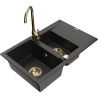 Mexen Gaspar fregadero de granito de 1,5 senos con escurridor y grifo de cocina Telma, negro/dorado - 6507-75-670200-50