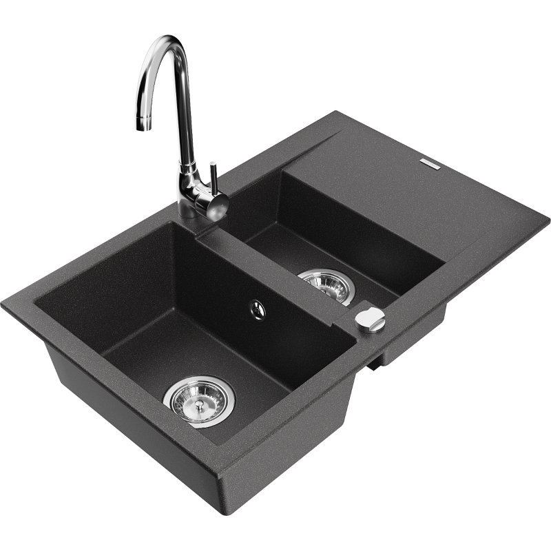 Mexen Gaspar fregadero de granito 1,5-balde con escurridor y grifo de cocina Telma, negro moteado - 6507-76-670200-00