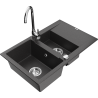Mexen Gaspar lava-loiça de granito com 1,5 cubas, escorredor e torneira de cozinha Telma, preto salpicado - 6507-76-670200-00